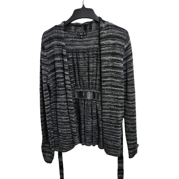 Y2K Stripped Tie Front Cardigan. Cinched sleeves and large waist band. Size XL. - Picture 1 of 7